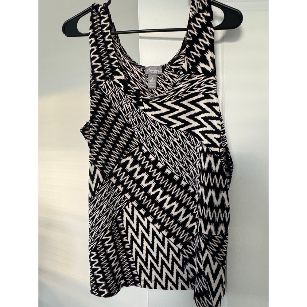 Travelers by Chico’s Zebra Print Stretch Top – Size 3 (XL) Black & White